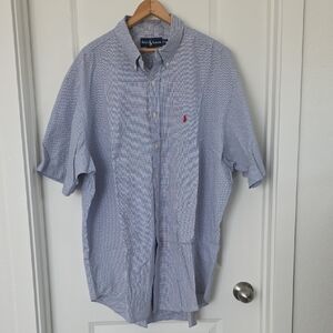 Polo by Ralph Lauren Men's Blue and White Patterned Shirt